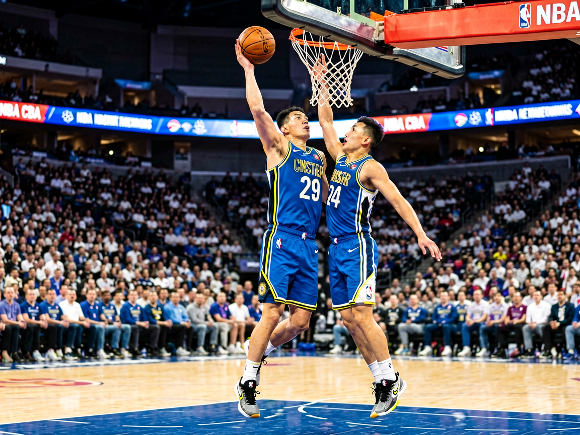 篮球赛事现场：NBA比赛中球员突破上篮的精彩画面